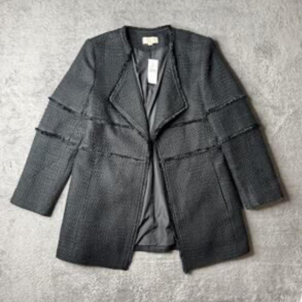 Ann Taylor Tweed Fringe Black Blazer Jacket